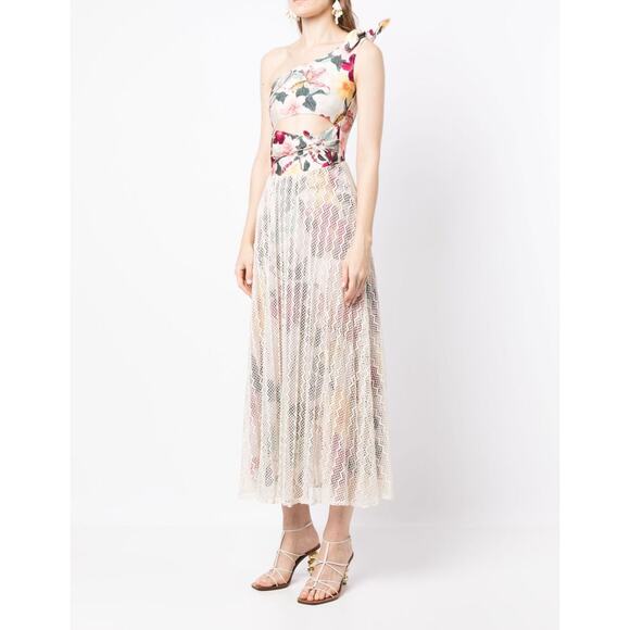 PatBO Hibiscus Neutral floral-print one-shoulder Sundress NWT SZ 4 - Picture 2 of 14